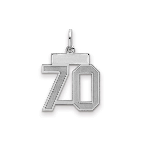 Sterling Silver Number 70 Pendant Charm, Satin Finish Bold Anniversary Jewelry
