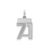 Small Satin Number 71 Charm Pendant in Real 925 Sterling Silver