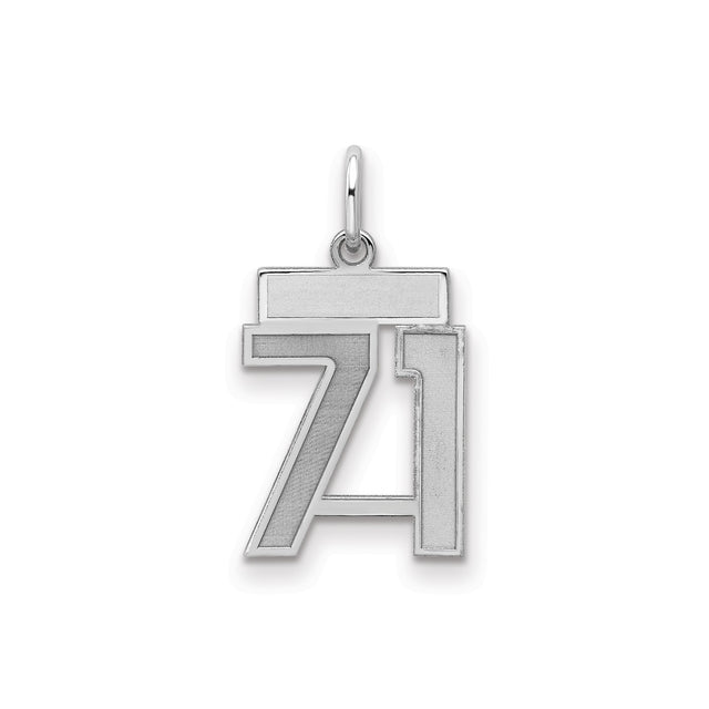 Small Satin Number 71 Charm Pendant in Real 925 Sterling Silver