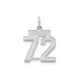 Sterling Silver Number 72 Pendant Charm, Polished Block Style Numerals, Sports Fan Jewelry