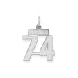 Small Satin Number 74 Charm Pendant in Real 925 Sterling Silver