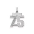 Small Satin Number 75 Charm Pendant in Real 925 Sterling Silver