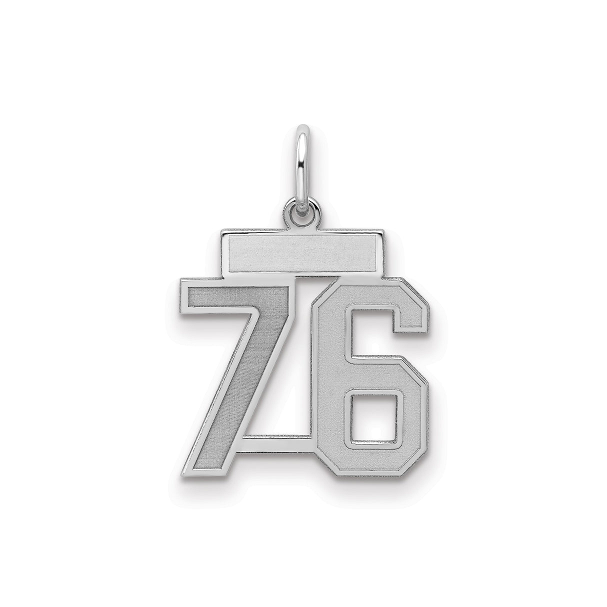 Sterling Silver 76 Pendant with Bold Block Numerals, Unisex Sports Number Charm