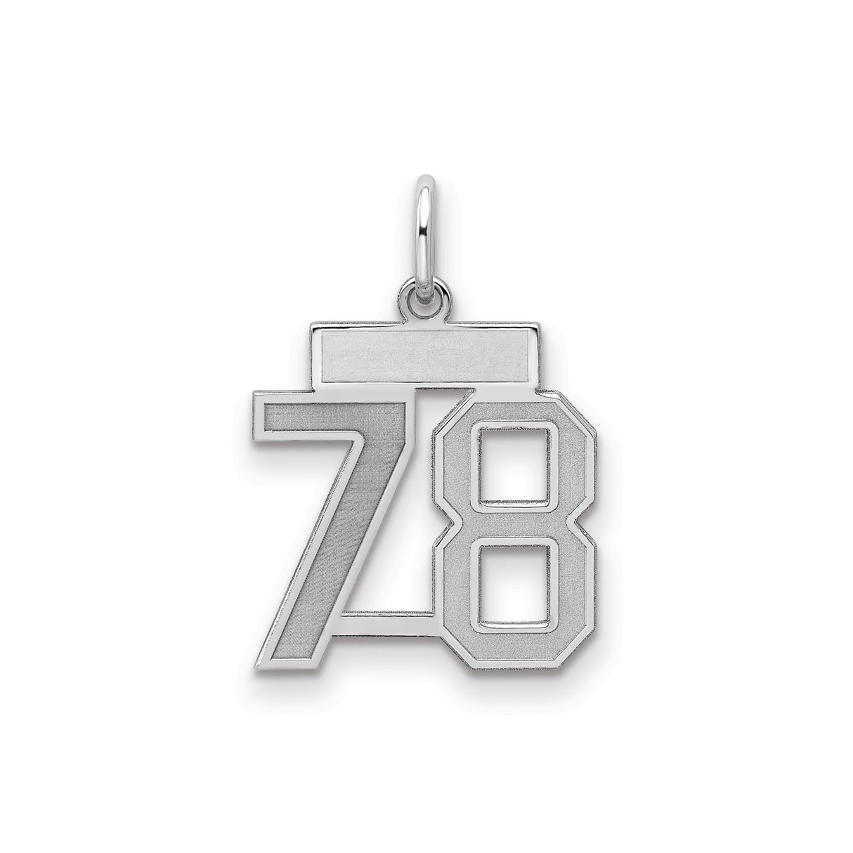 Small Satin Number 78 Charm Pendant in Real 925 Sterling Silver