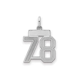 Small Satin Number 78 Charm Pendant in Real 925 Sterling Silver