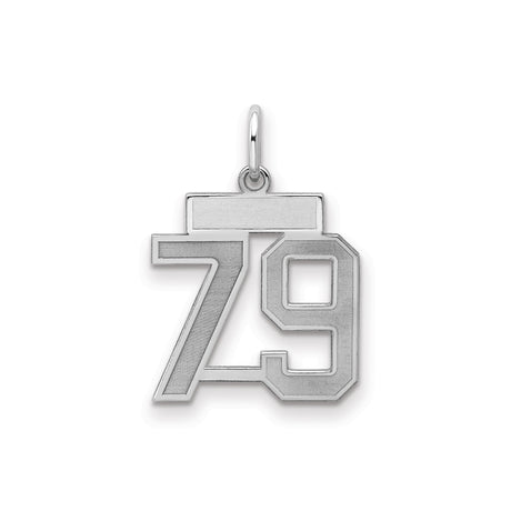 Small Satin Number 79 Charm Pendant in Real 925 Sterling Silver