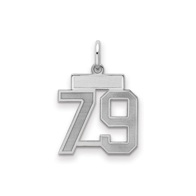 Small Satin Number 79 Charm Pendant in Real 925 Sterling Silver
