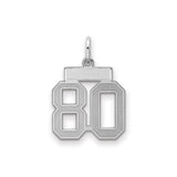Small Satin Number 80 Charm Pendant in Real 925 Sterling Silver