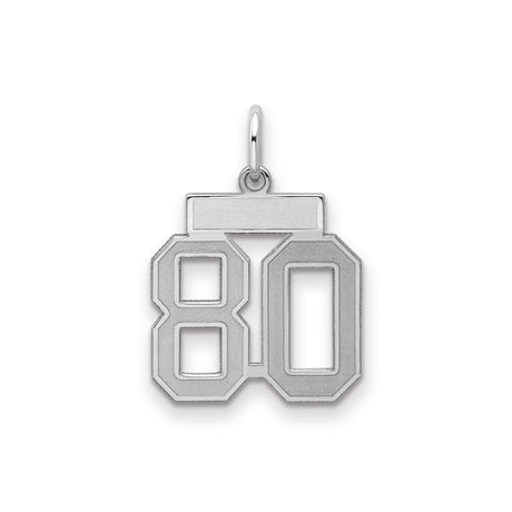 Small Satin Number 80 Charm Pendant in Real 925 Sterling Silver
