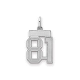 Small Satin Number 81 Charm Pendant in Real 925 Sterling Silver