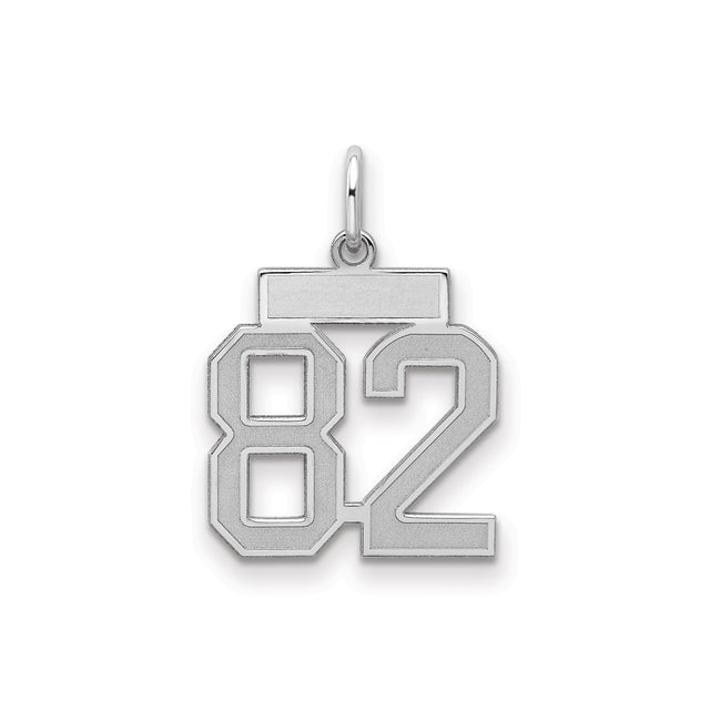 Small Satin Number 82 Charm Pendant in Real 925 Sterling Silver
