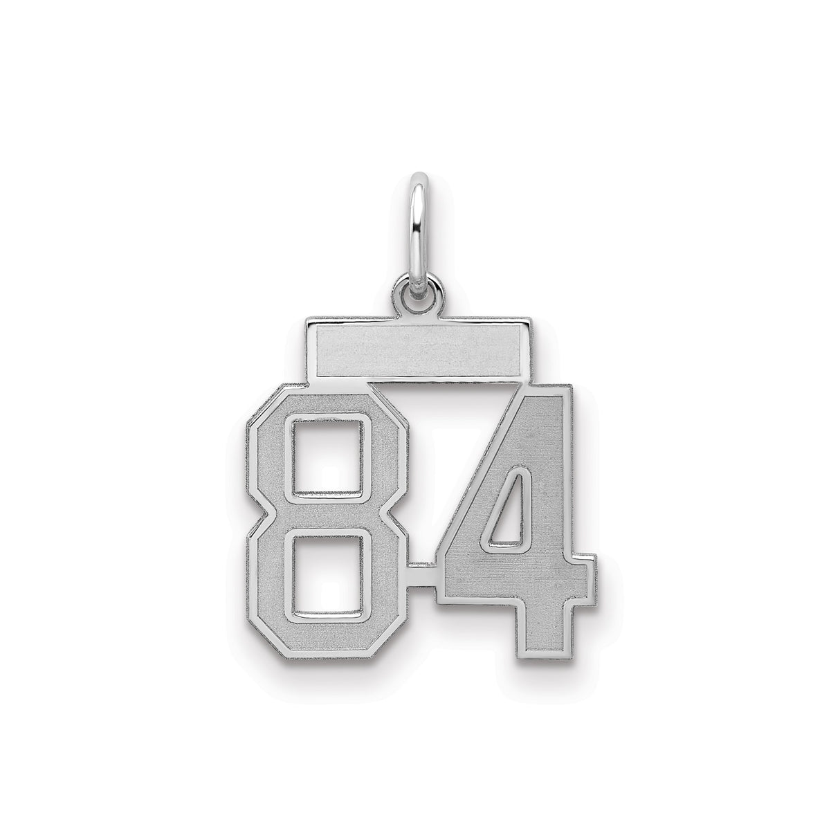 Sterling Silver Number 84 Pendant, Bold Block Numerals Satin Finish Charm