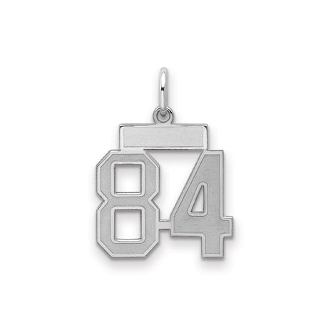 Sterling Silver Number 84 Pendant, Bold Block Numerals Satin Finish Charm