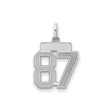 Small Satin Number 87 Charm Pendant in Real 925 Sterling Silver