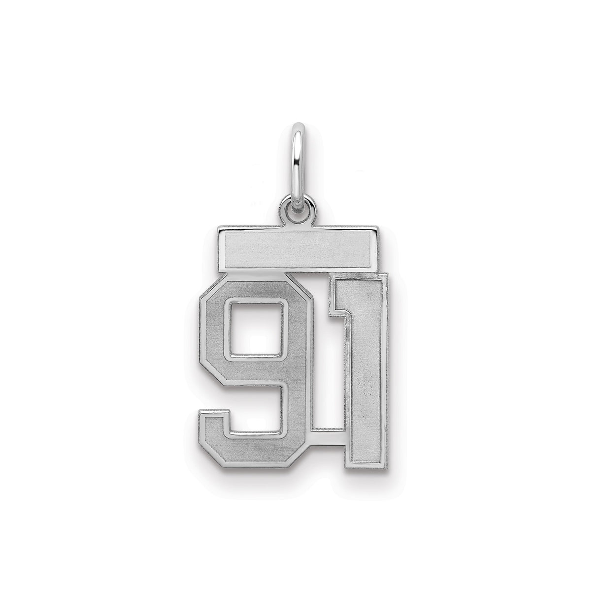 Small Satin Number 91 Charm Pendant in Real 925 Sterling Silver