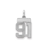 Small Satin Number 91 Charm Pendant in Real 925 Sterling Silver