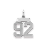 Small Satin Number 92 Charm Pendant in Real 925 Sterling Silver