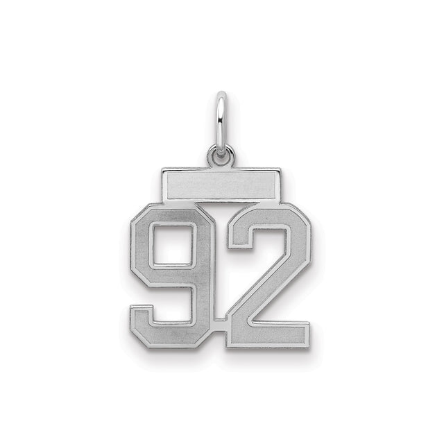 Small Satin Number 92 Charm Pendant in Real 925 Sterling Silver