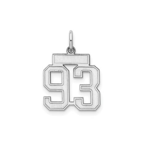 Small Satin Number 93 Charm Pendant in Real 925 Sterling Silver