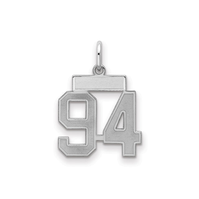 Small Satin Number 94 Charm Pendant in Real 925 Sterling Silver