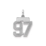 Small Satin Number 97 Charm Pendant in Real 925 Sterling Silver