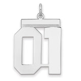 Polished Number 01 Charm Pendant in Real 925 Sterling Silver