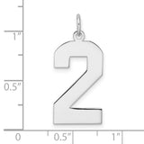 Sterling Silver Number 2 Pendant, Polished Numeric Jewelry Charm for Unisex Wear