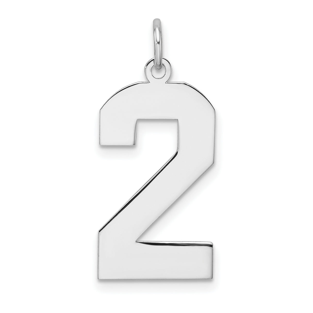 Sterling Silver Number 2 Pendant, Polished Numeric Jewelry Charm for Unisex Wear