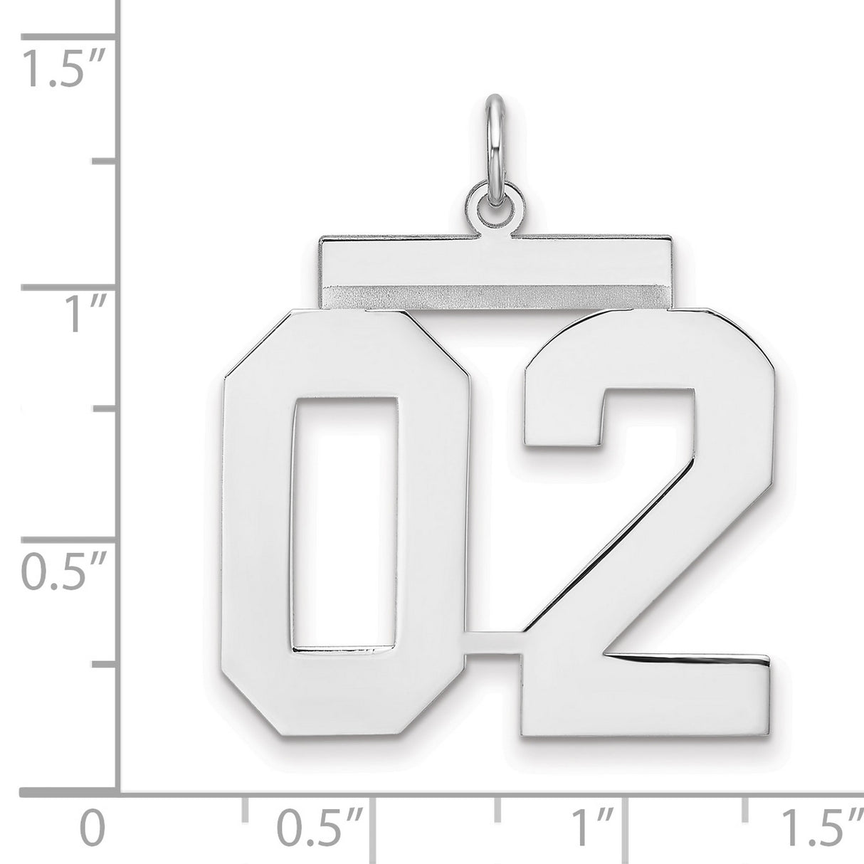 Polished Number 02 Charm Pendant in Real 925 Sterling Silver