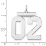 Polished Number 02 Charm Pendant in Real 925 Sterling Silver