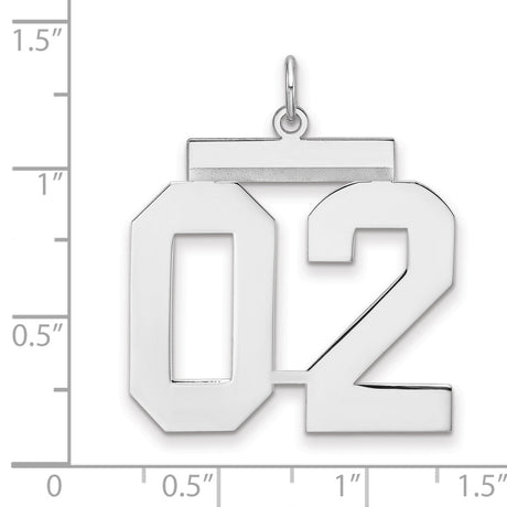 Polished Number 02 Charm Pendant in Real 925 Sterling Silver