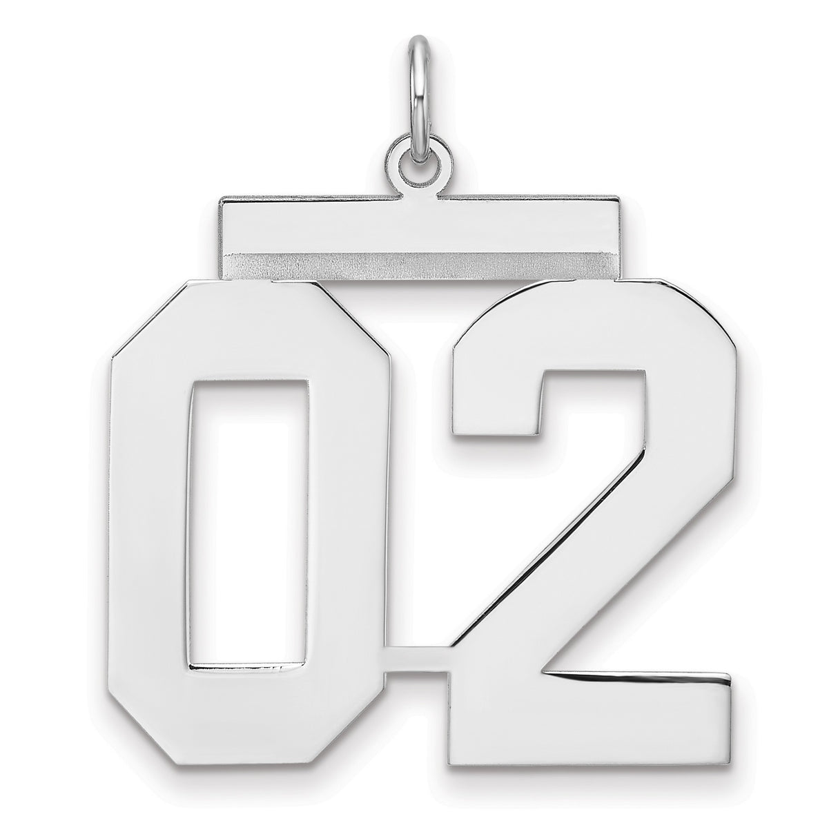 Polished Number 02 Charm Pendant in Real 925 Sterling Silver