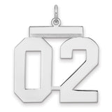 Polished Number 02 Charm Pendant in Real 925 Sterling Silver