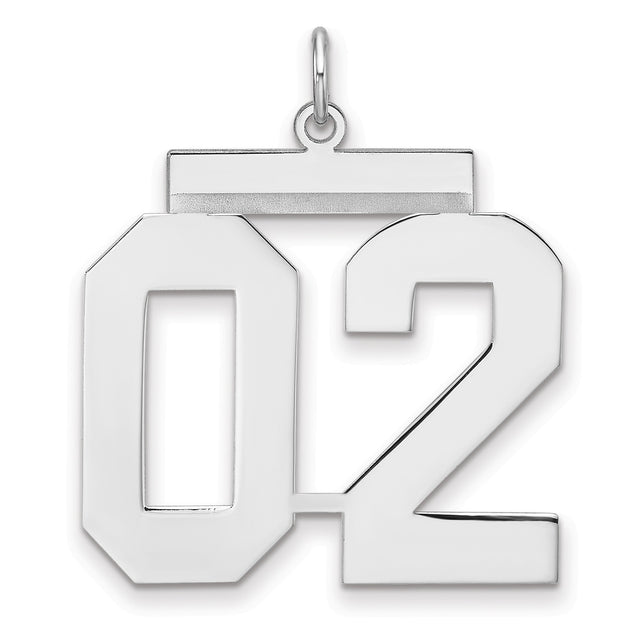 Polished Number 02 Charm Pendant in Real 925 Sterling Silver