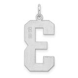 Sterling Silver Number 3 Pendant, Bold Block Style Charm with Polished Finish