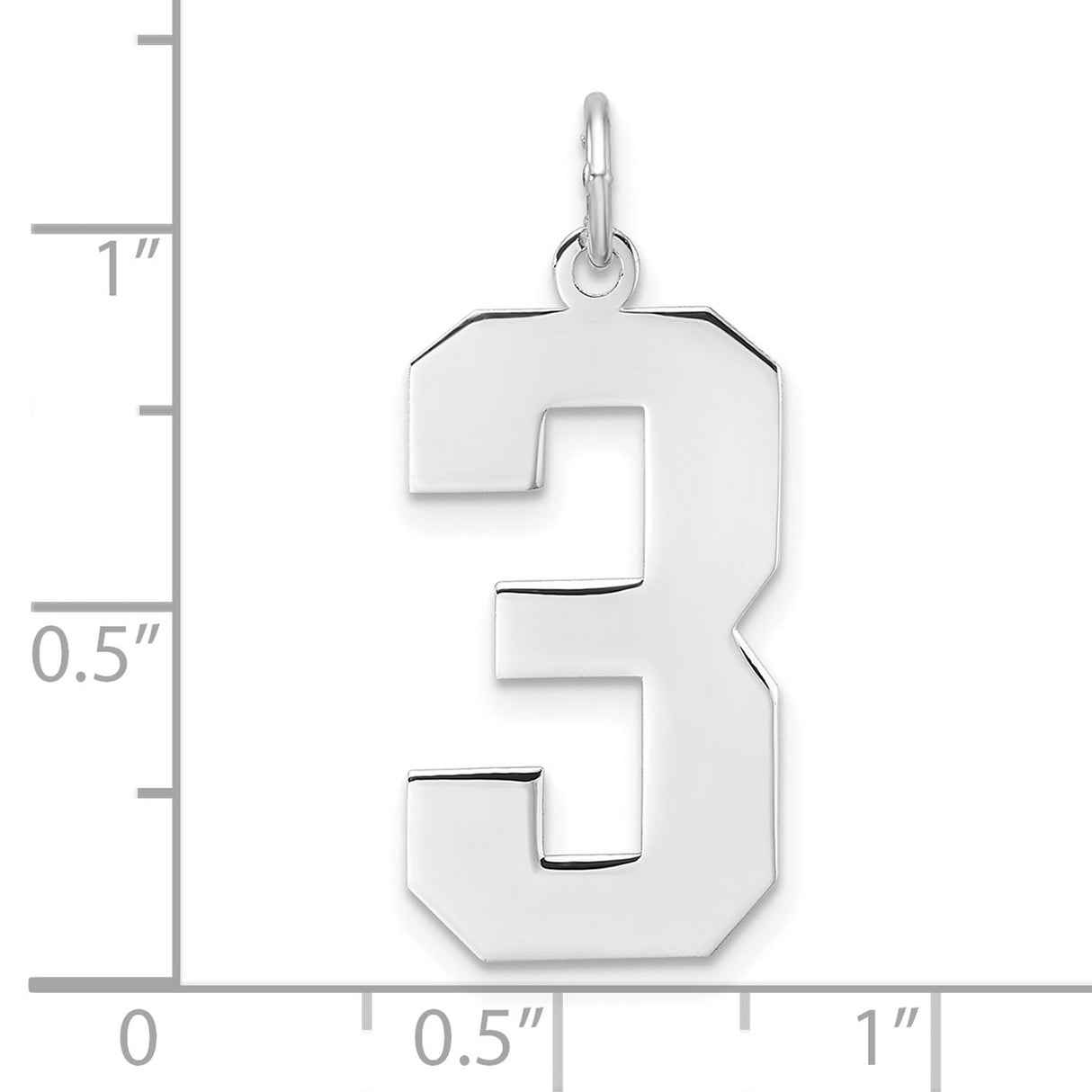 Sterling Silver Number 3 Pendant, Bold Block Style Charm with Polished Finish