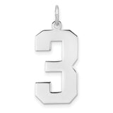 Sterling Silver Number 3 Pendant, Bold Block Style Charm with Polished Finish