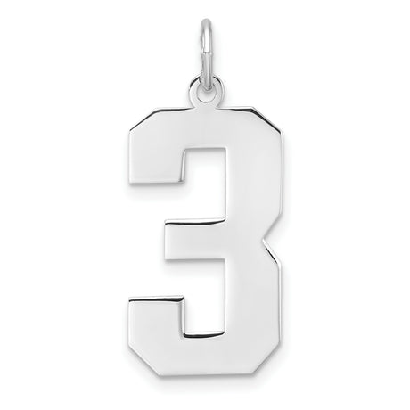 Sterling Silver Number 3 Pendant, Bold Block Style Charm with Polished Finish