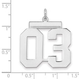 Polished Number 03 Charm Pendant in Real 925 Sterling Silver