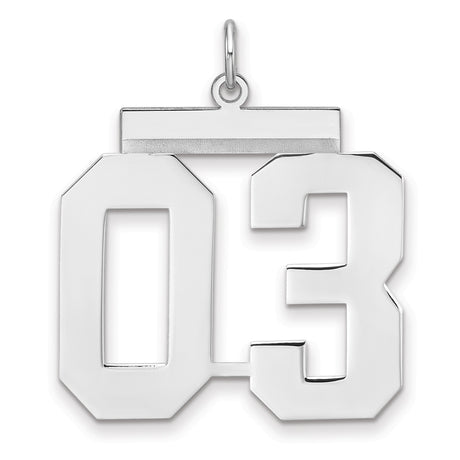Polished Number 03 Charm Pendant in Real 925 Sterling Silver