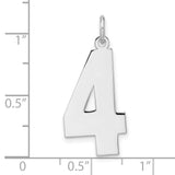 Sterling Silver Number 4 Pendant Charm, Polished Minimalist Numeric Design