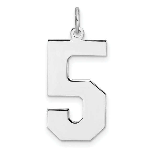 Sterling Silver Number 5 Pendant Charm in Bold Block Style, Unisex Numeric Jewelry