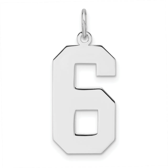 Sterling Silver Number 6 Pendant Charm, Bold Block Design, Unisex Numeric Jewelry