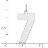 Sterling Silver Number 7 Pendant Charm, Polished Lucky Seven Unisex Jewelry