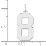 Sterling Silver Number 8 Pendant Charm, Bold Block Font, Lucky Eight Infinity Symbol