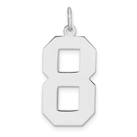 Sterling Silver Number 8 Pendant Charm, Bold Block Font, Lucky Eight Infinity Symbol