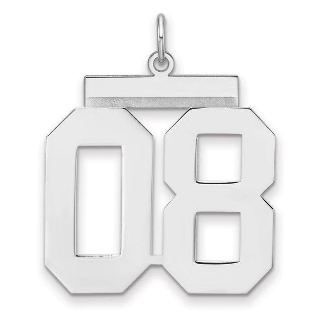 Polished Number 08 Charm Pendant in Real 925 Sterling Silver