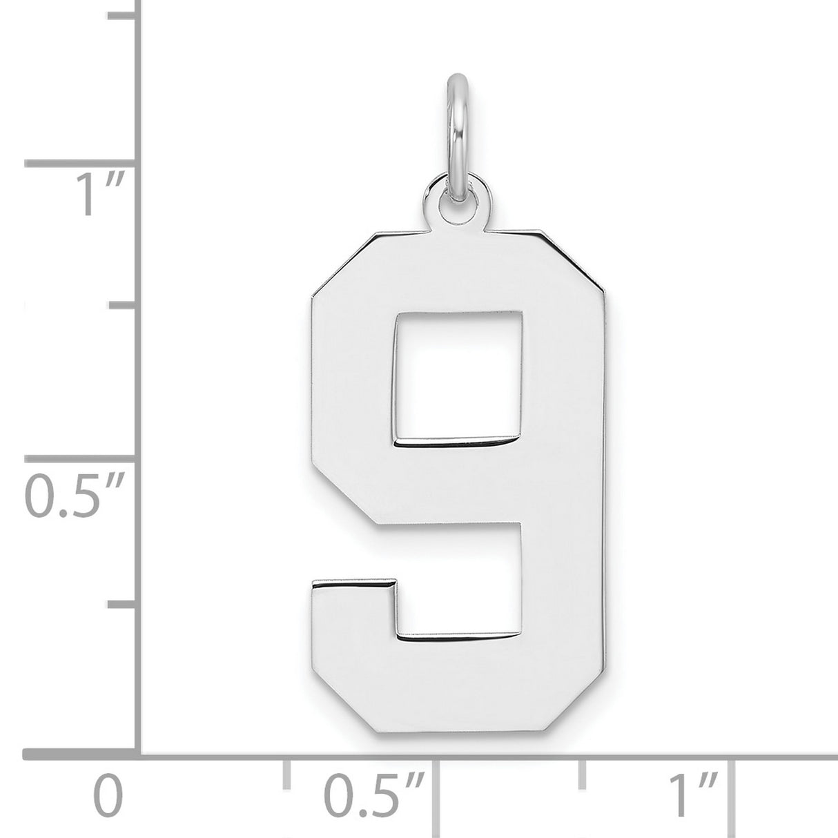 Sterling Silver Number 9 Pendant Charm, Bold Block Font, Unisex Sports or Lucky Number Style