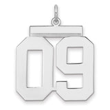 Polished Number 09 Charm Pendant in Real 925 Sterling Silver