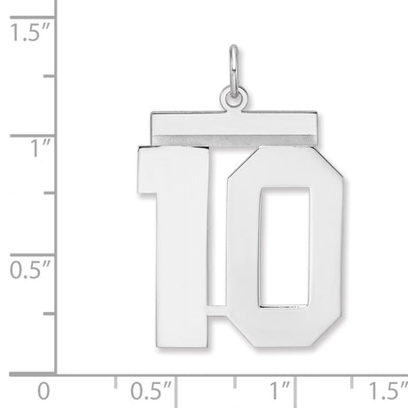 Polished Number 10 Charm Pendant in Real 925 Sterling Silver